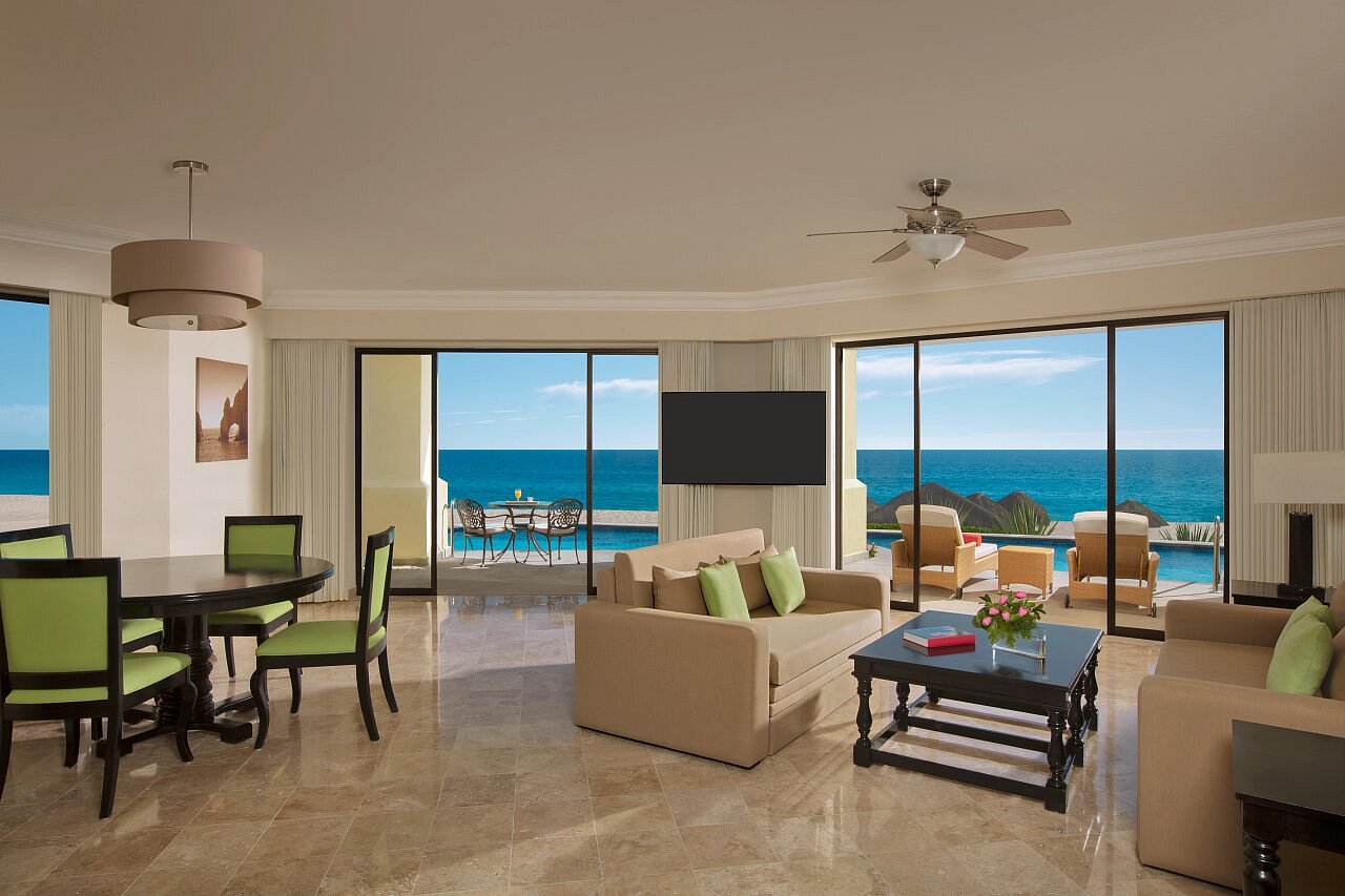 Dreams Los Cabos Preferred Club suite with oceanfront terrace and pool