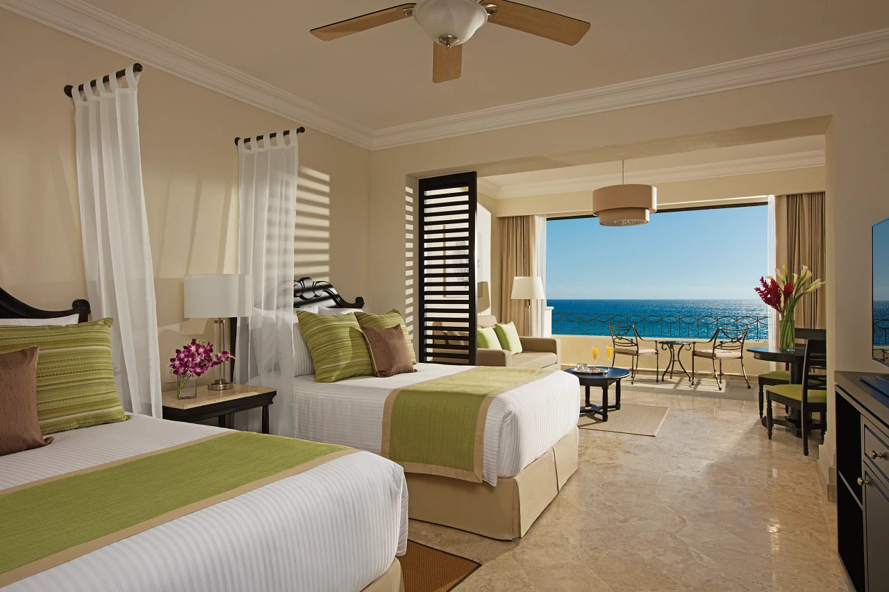 Dreams Los Cabos Junior Suite Ocean View with two beds and ocean balcony