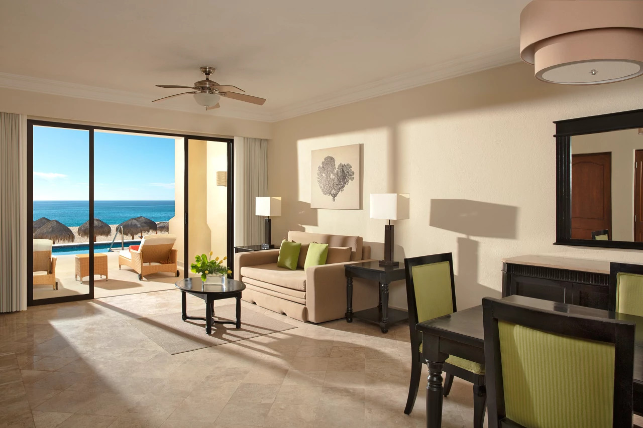 Dreams Los Cabos Preferred Club living area with ocean views